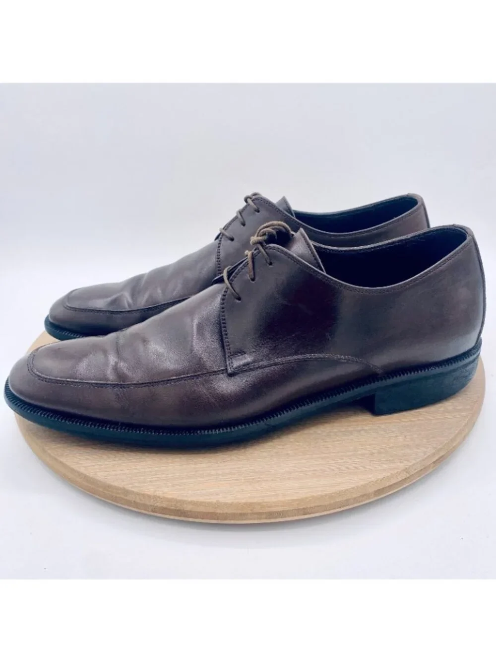 Ermenegildo Zegna Shoes Mens 9 Brown Leather Lace Up Plain Toe Oxfords Italy